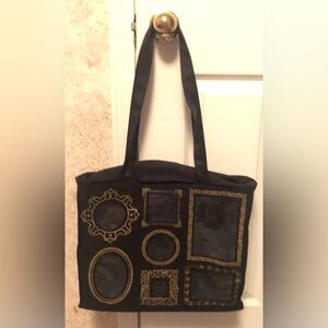Black Tote Bag with Gold Frame Accents